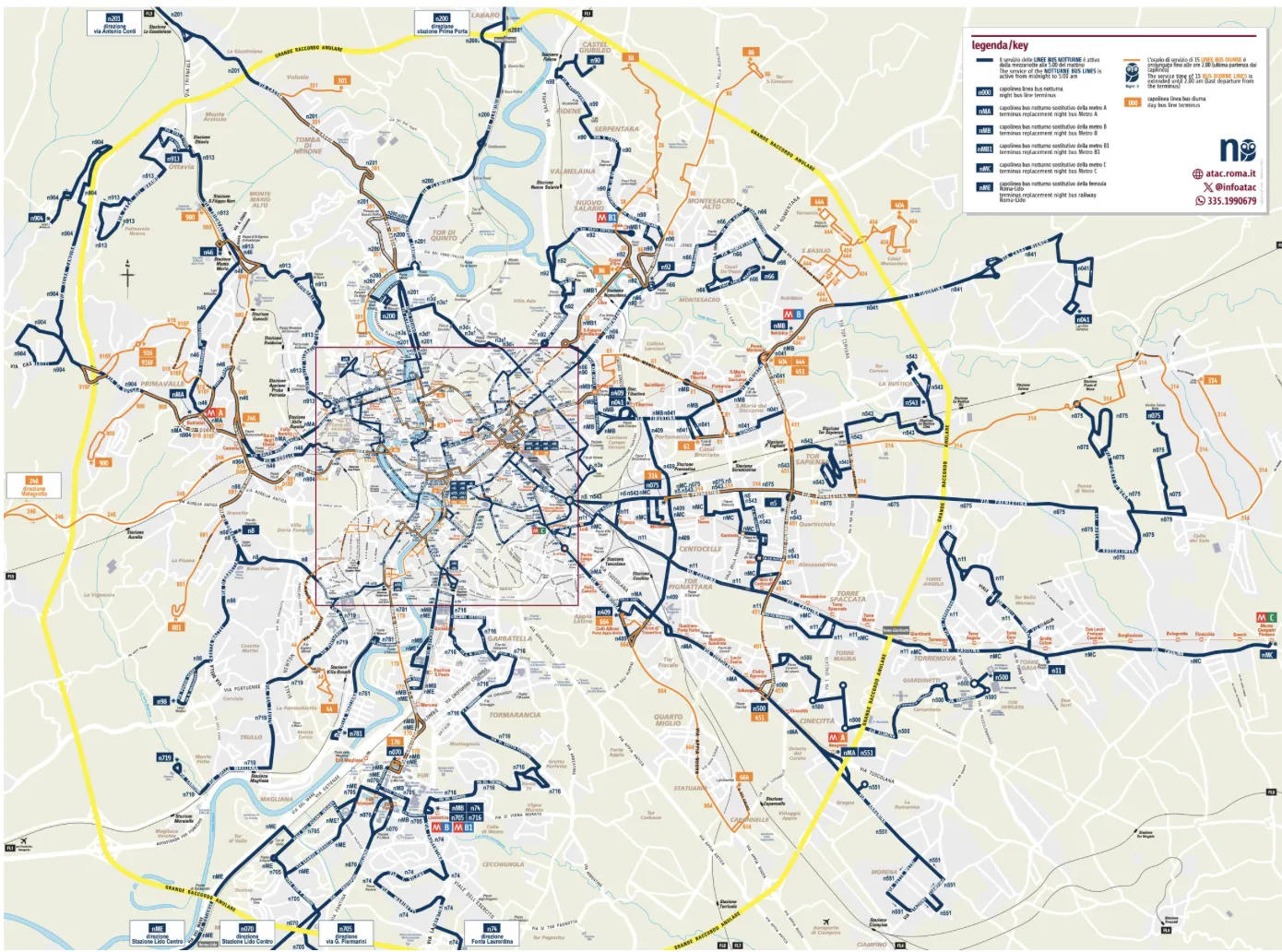 Mapa líneas nocturnas Roma