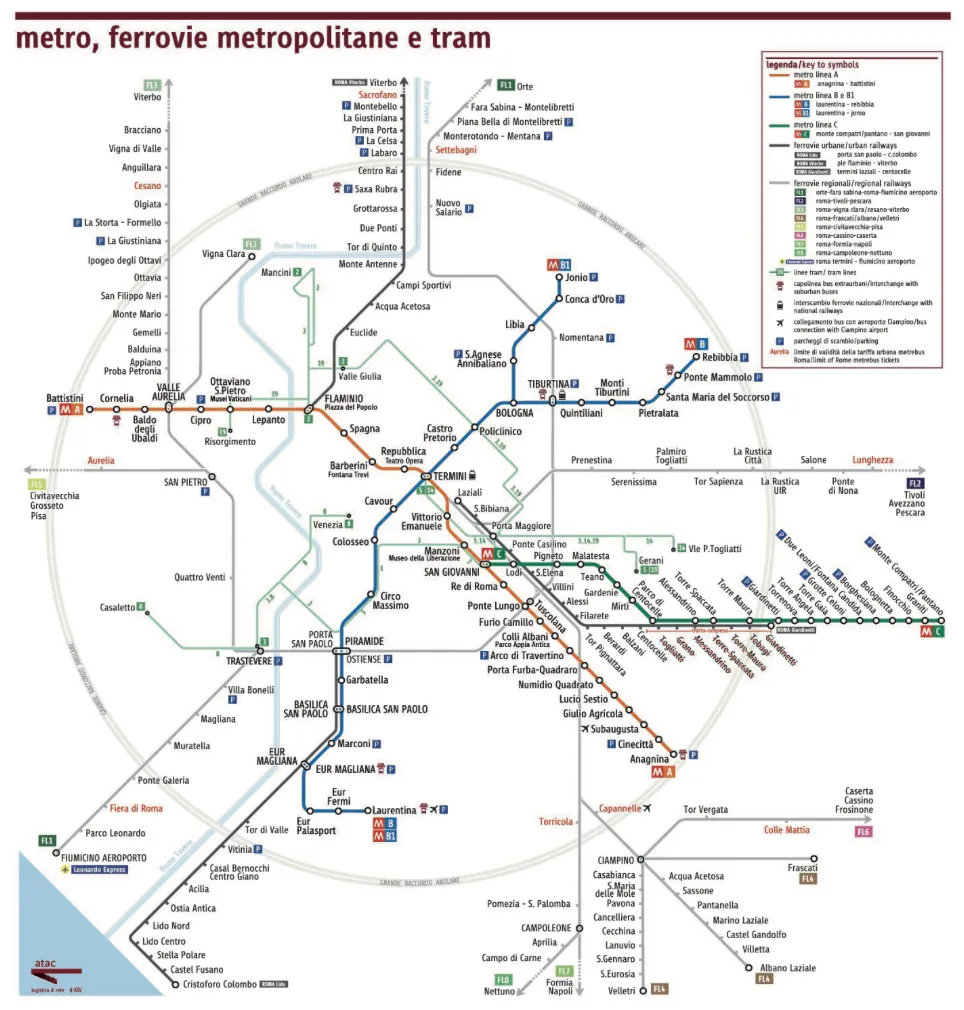 Mapa del metro y trenes de Roma